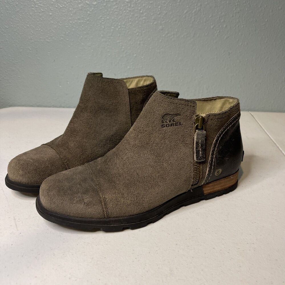 Sorel Womens Brown NL2161-245 Leather Side Zip Cap Toe Ankle Chelsea Boot Sz 8.5